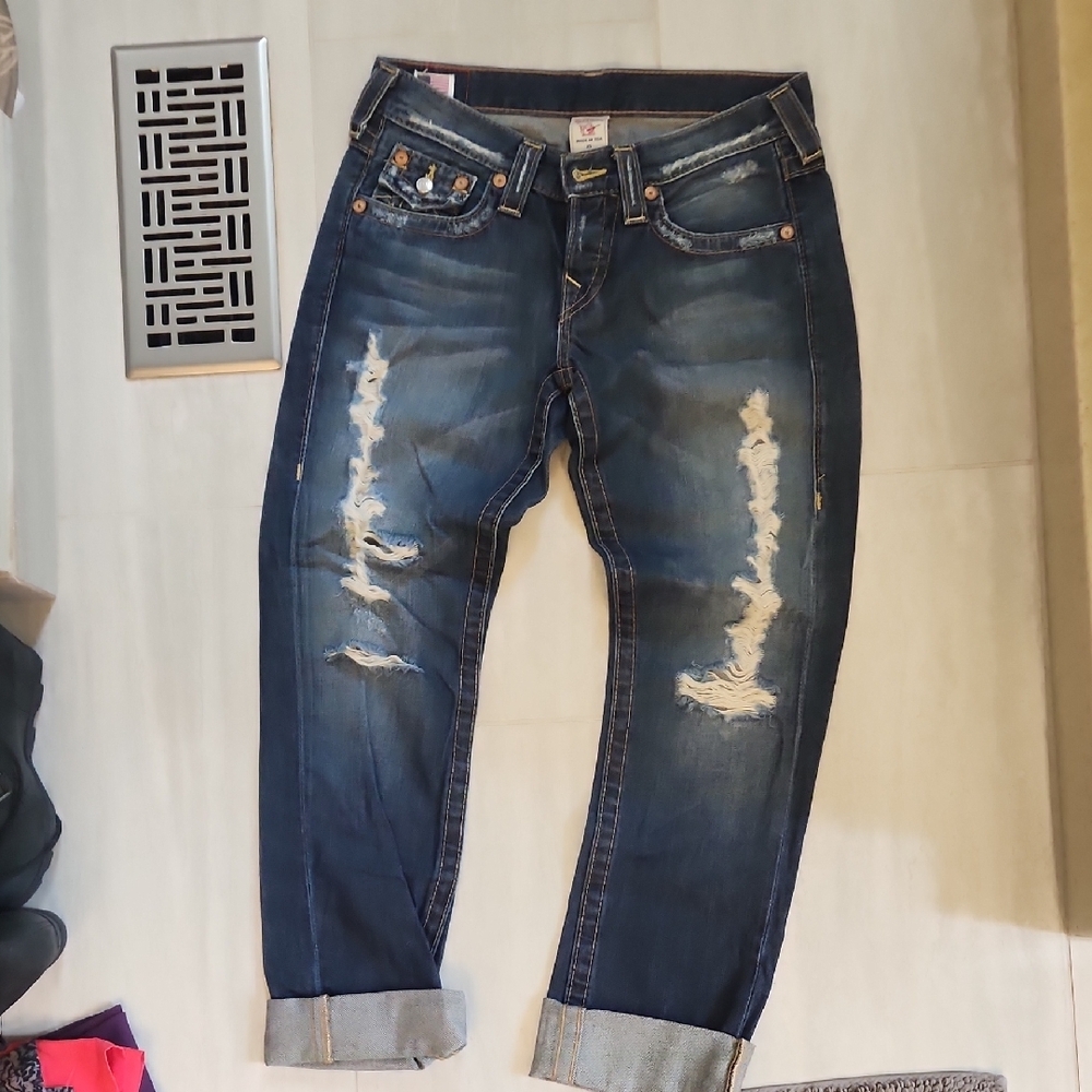 True Religion Blue Relaxed Distressed Jeans